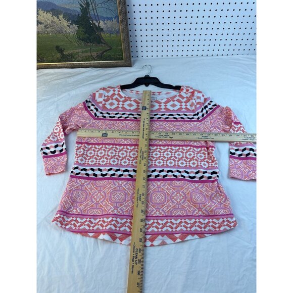 Charter Club Petite XL Printed Boho Top Pink Orange 3/4 Sleeve Cotton Blend - Picture 8 of 8